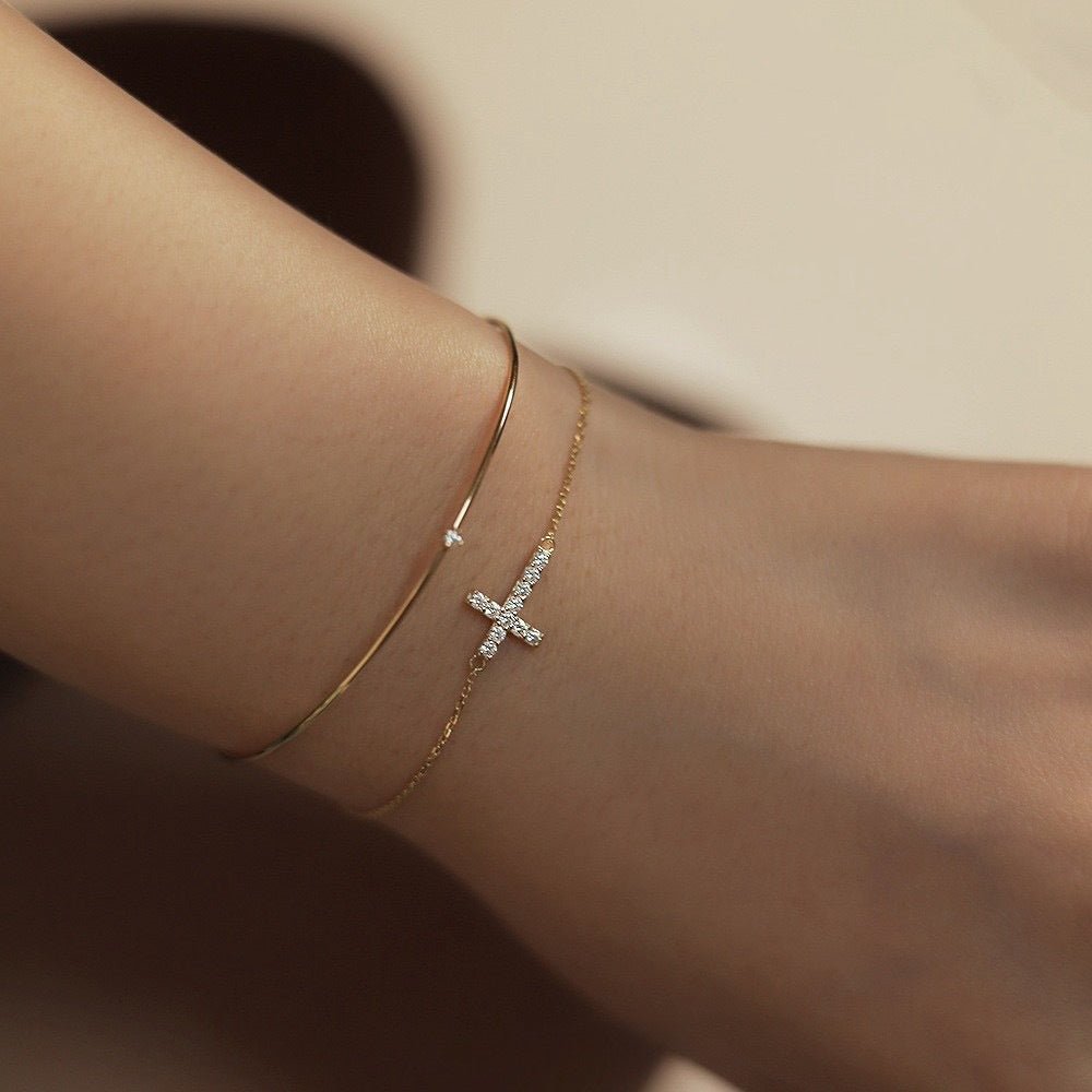 s925 sterling silver 18k gold plated cross bracelet with zircon stones – elegant, versatile, luxury design for women - star8s