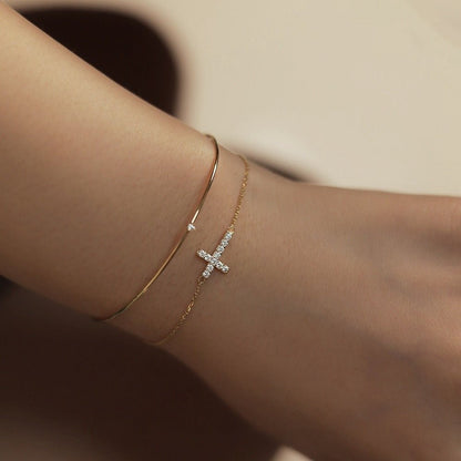 S925 Sterling Silver 18K Gold Plated Cross Bracelet with Zircon Stones – Elegant, Versatile, Luxury Design for Women - STAR8S
