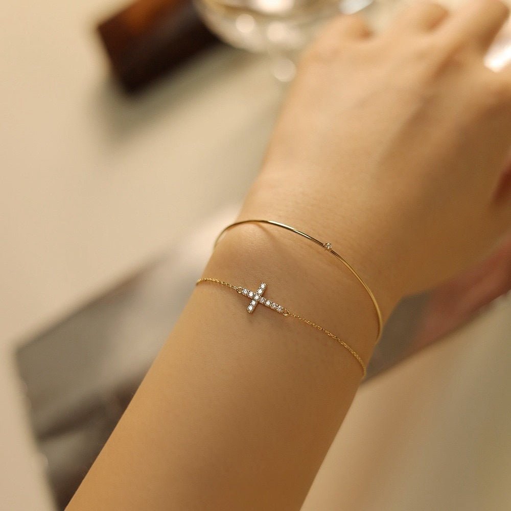s925 sterling silver 18k gold plated cross bracelet with zircon stones – elegant, versatile, luxury design for women - star8s