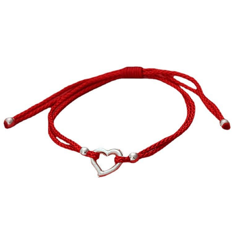 S999 Pure Silver Heart Bracelet | Handcrafted Red String Bracelet for Women & Couples - STAR8S