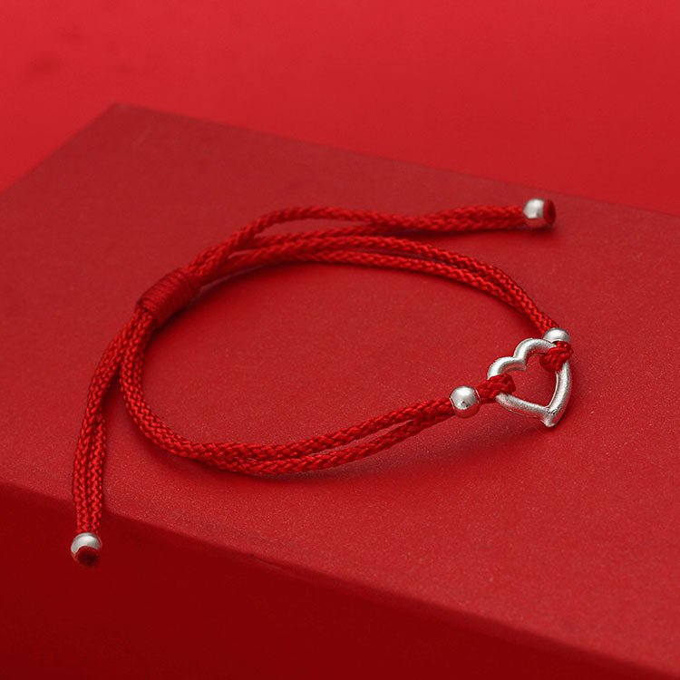 S999 Pure Silver Heart Bracelet | Handcrafted Red String Bracelet for Women & Couples - STAR8S