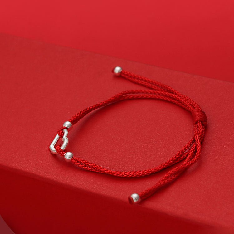S999 Pure Silver Heart Bracelet | Handcrafted Red String Bracelet for Women & Couples - STAR8S