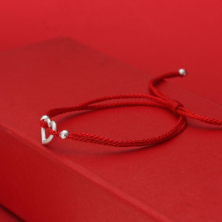 S999 Pure Silver Heart Bracelet | Handcrafted Red String Bracelet for Women & Couples - STAR8S