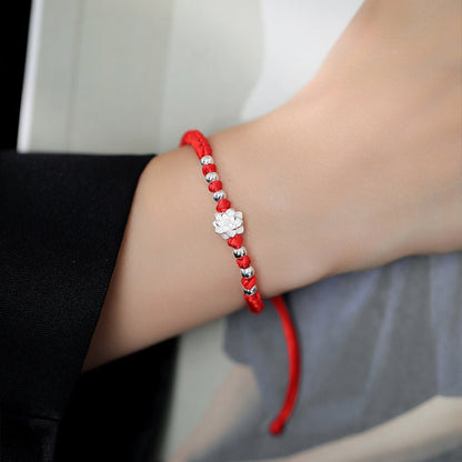 S999 Pure Silver Lotus Red String Bracelet – Adjustable Handmade Protection Jewelry for Women - STAR8S