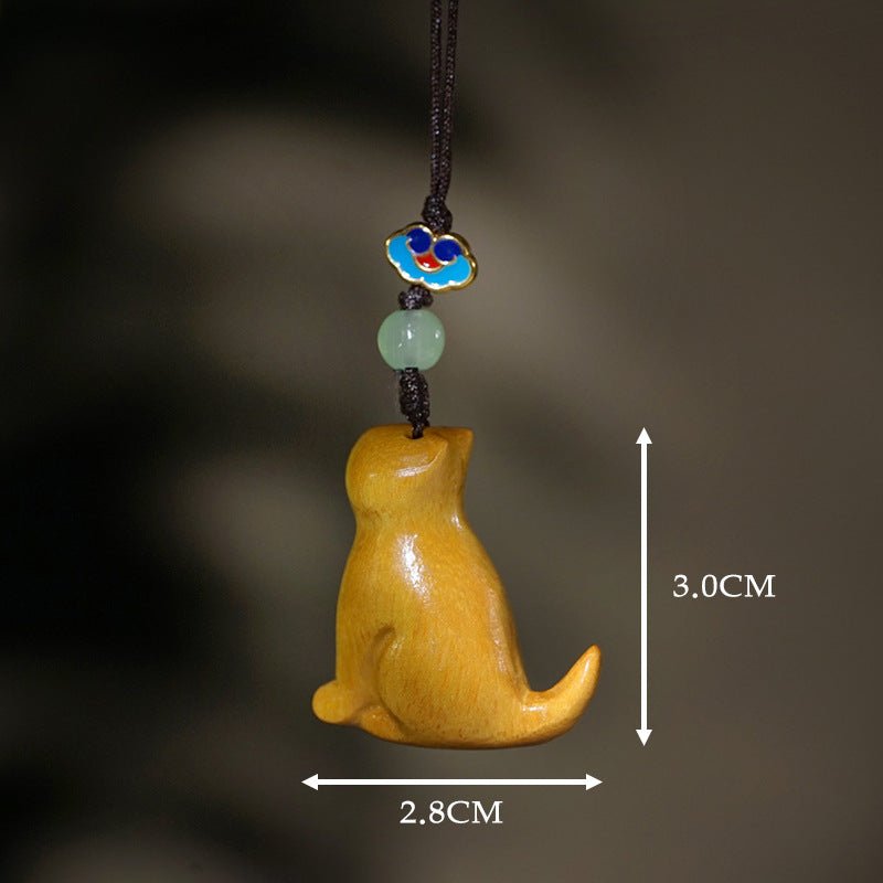sandalwood carved sitting cat mobile pendant – creative chinese keychain & pendant for cat lovers - star8s