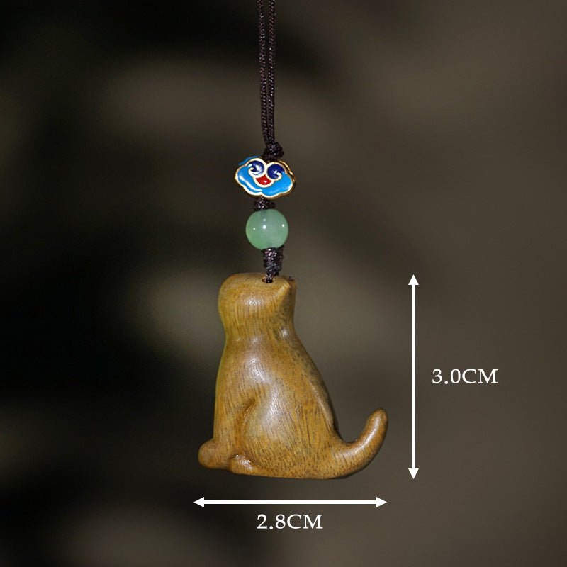 Sandalwood Carved Sitting Cat Mobile Pendant – Creative Chinese Keychain & Pendant for Cat Lovers - STAR8S