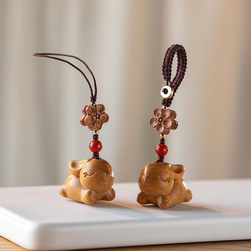 Sandalwood Zodiac Rabbit Keychain | Cute Car Keychain Pendant for Men & Women - STAR8S