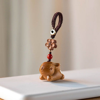 Sandalwood Zodiac Rabbit Keychain | Cute Car Keychain Pendant for Men & Women - STAR8S