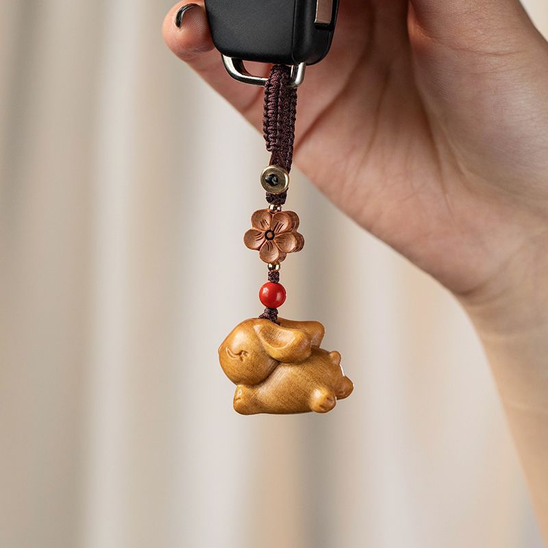 Sandalwood Zodiac Rabbit Keychain | Cute Car Keychain Pendant for Men & Women - STAR8S