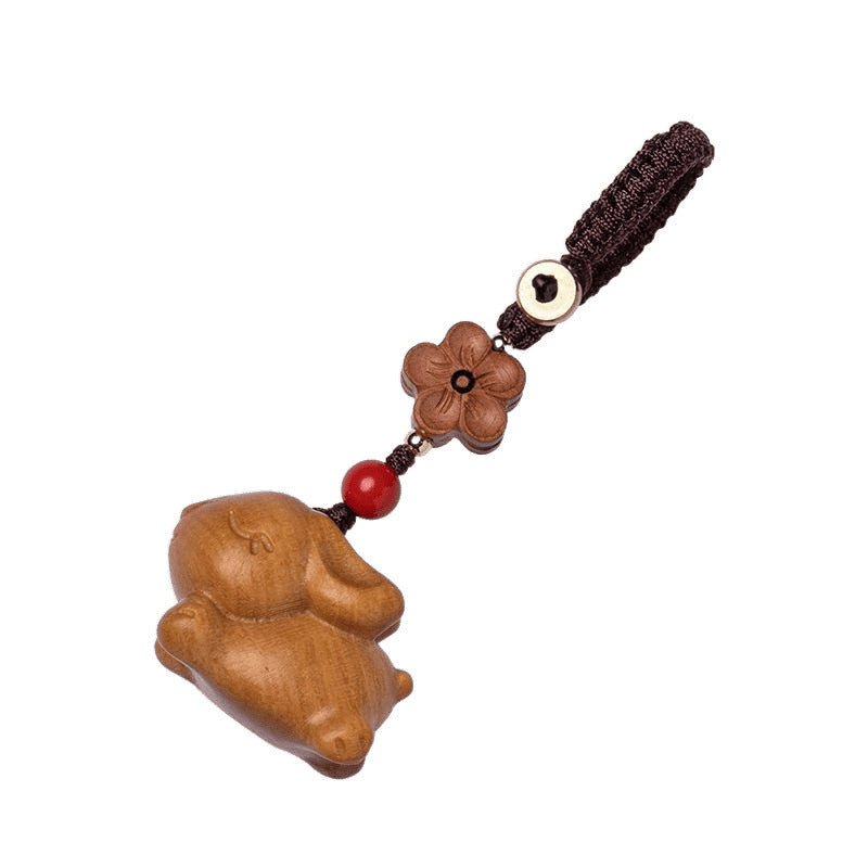 sandalwood zodiac rabbit keychain | cute car keychain pendant for men & women - star8s