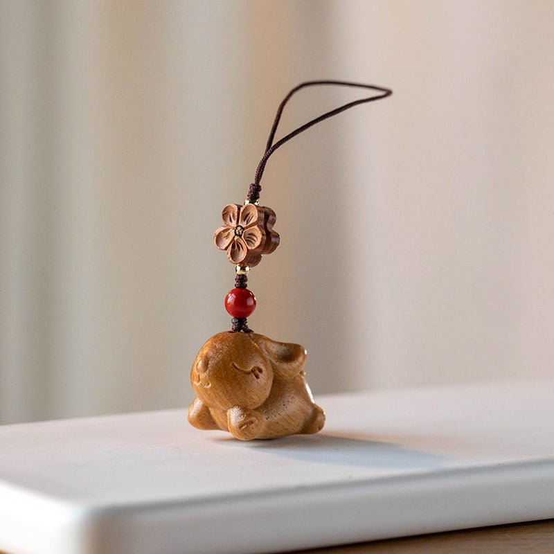sandalwood zodiac rabbit keychain | cute car keychain pendant for men & women - star8s