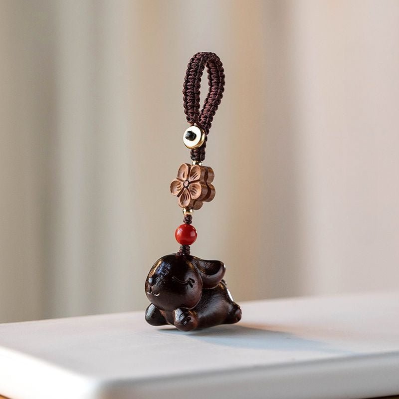 sandalwood zodiac rabbit keychain | cute car keychain pendant for men & women - star8s
