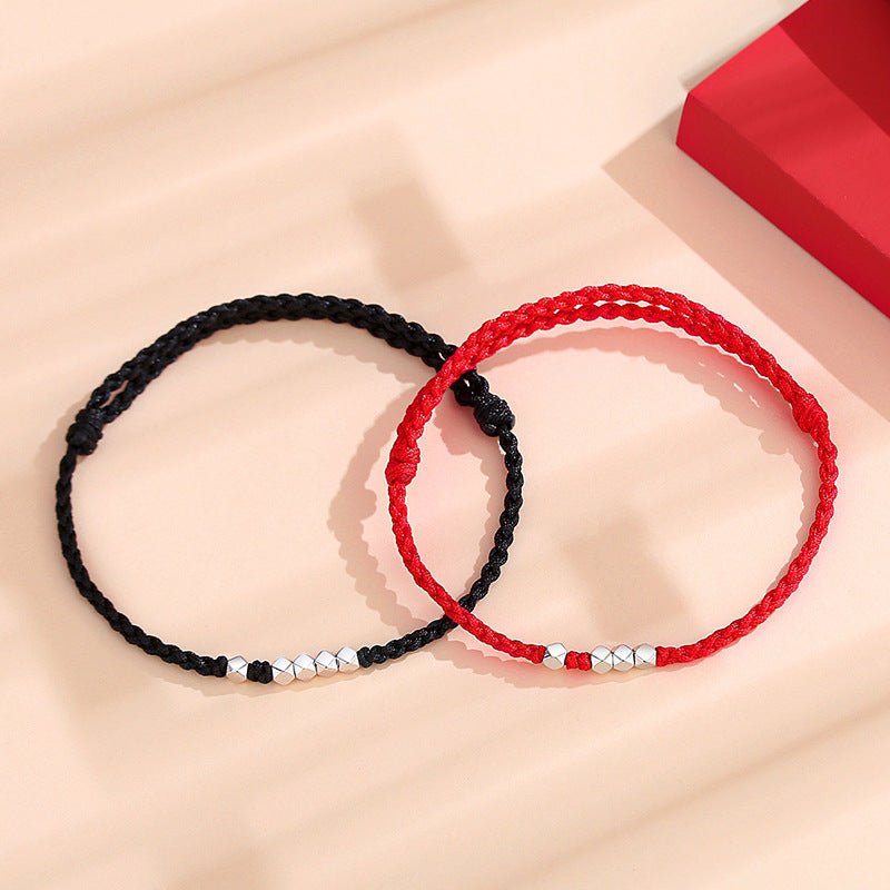 Silver Couples Braided Bracelet | Handmade Red String Bracelet with 925 Sterling Silver Beads - STAR8S