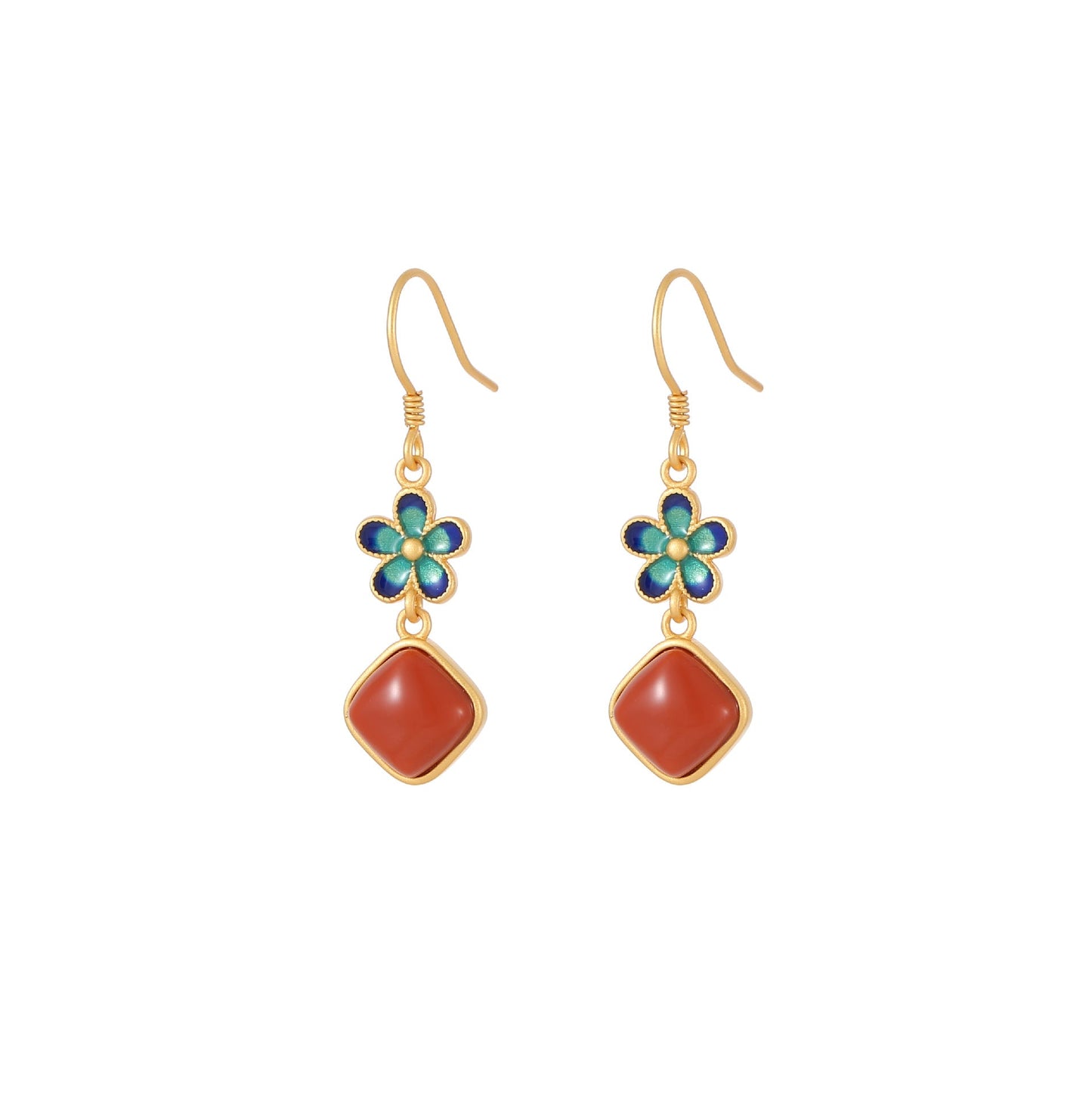 silver earrings: enamel petal + nanjiang red agate | star8s