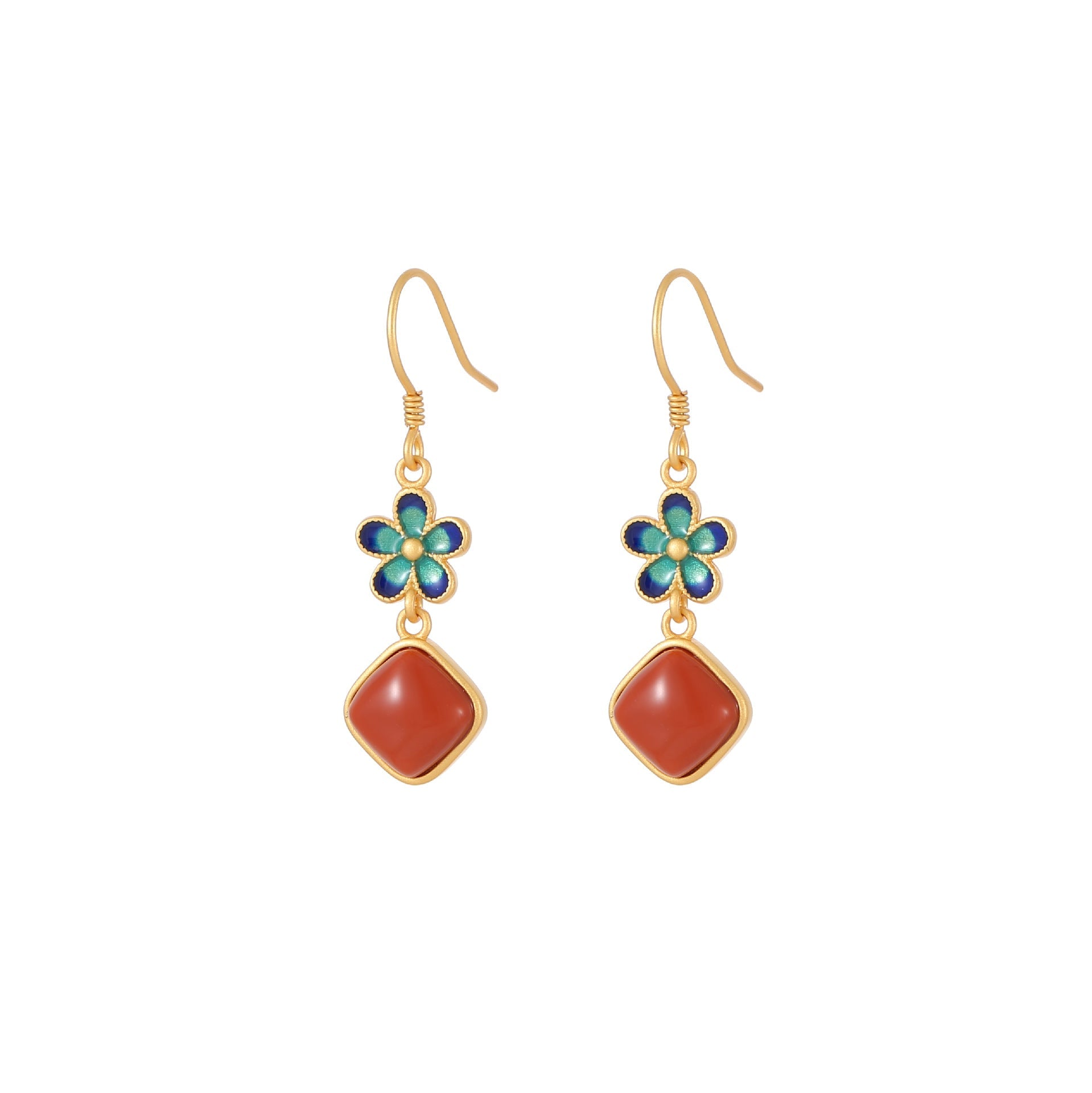 Silver Earrings: Enamel Petal + Nanjiang Red Agate | STAR8S