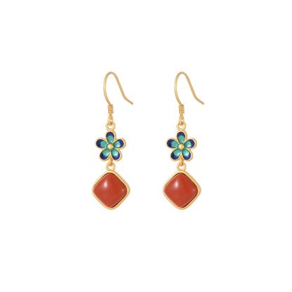 Silver Earrings: Enamel Petal + Nanjiang Red Agate | STAR8S