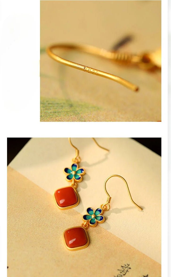 Silver Earrings: Enamel Petal + Nanjiang Red Agate | STAR8S - STAR8S