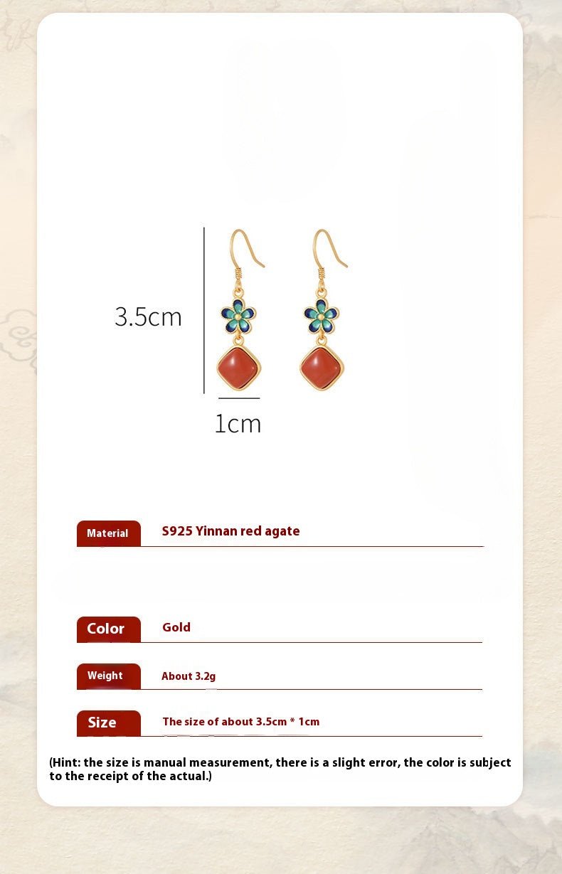 Silver Earrings: Enamel Petal + Nanjiang Red Agate | STAR8S