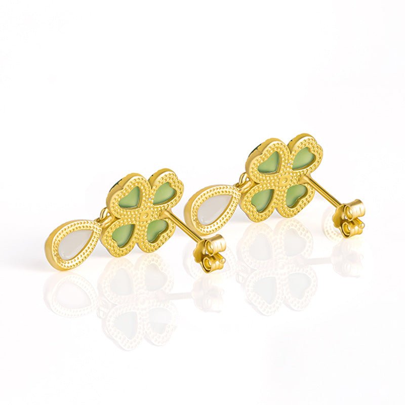 Sophisticated & Luxe Green Jade Earrings: 925 Silver Hetian Jade Spinach Green Clover | STAR8S