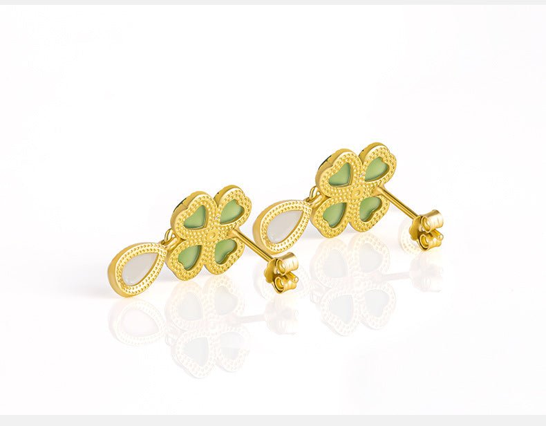 Sophisticated & Luxe Green Jade Earrings: 925 Silver Hetian Jade Spinach Green Clover | STAR8S