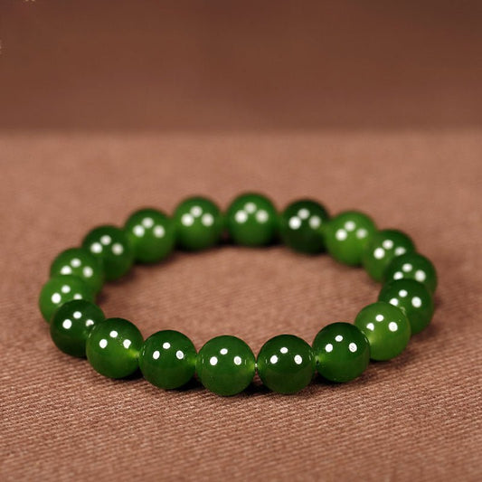 Spinach Green Hetian Jade Bracelet for Women - Elegant 10mm Bead Jewelry, Perfect Gift - STAR8S