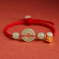 Nephrite Jade Red String Bracelet - Lotus Seedpod