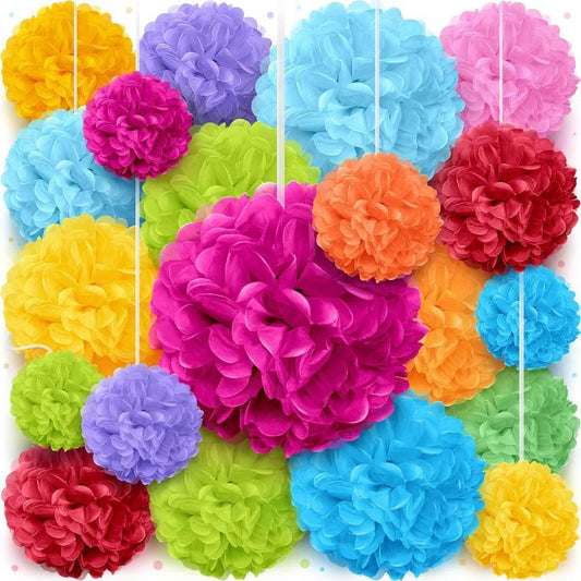 STAR8S Tissue Paper Pom Poms - Large Tissue Paper Flowers for Fiesta Parties, Baby Shower Decorations, Flower Birthday Decorations and More - Colorful Party Decor - STAR8S
