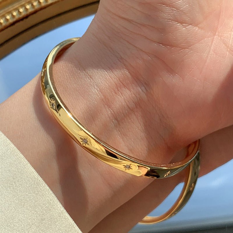 starry wide open cuff bracelet for women – chic, elegant, luxury metal bracelet - star8s