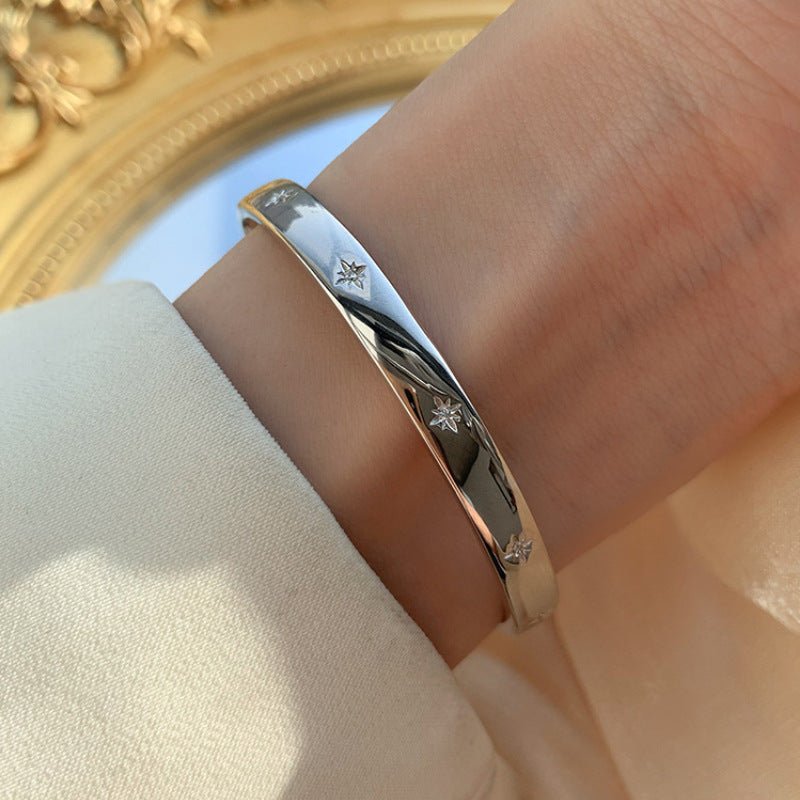 starry wide open cuff bracelet for women – chic, elegant, luxury metal bracelet - star8s