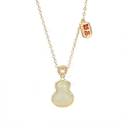 Stone Necklace - Chinese Gourd Pendant with Hetian Jade or Red Agate | STAR8S
