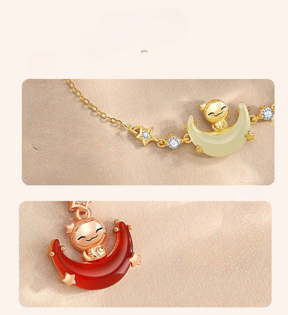 Stone Necklace - Moon Boat Cute Snake Hetian & Red Agate | STAR8S