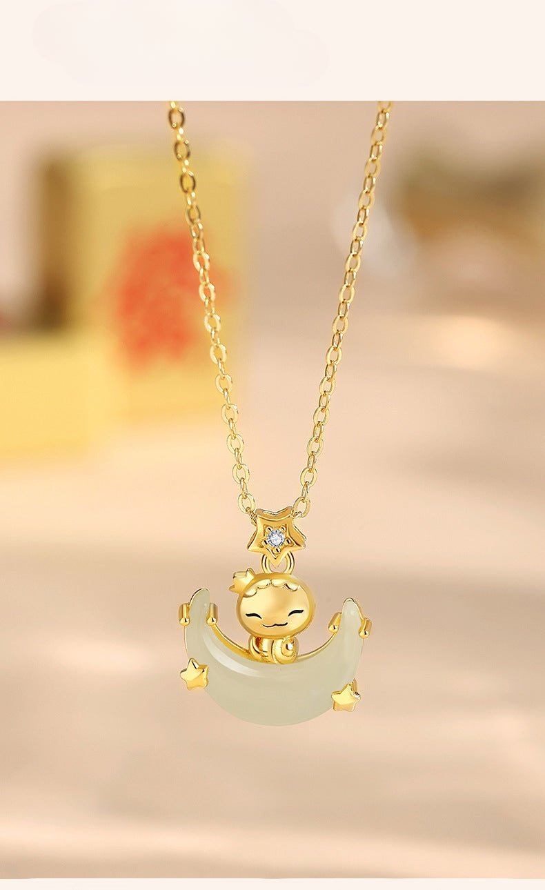 Stone Necklace - Moon Boat Cute Snake Hetian & Red Agate | STAR8S