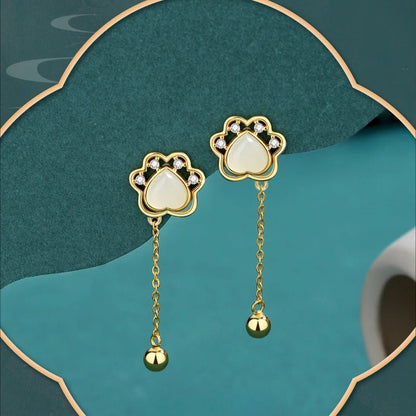 Sweet Women's Jade Earrings: Hetian Jade Cat Claw 925 Silver | STAR8S - STAR8S