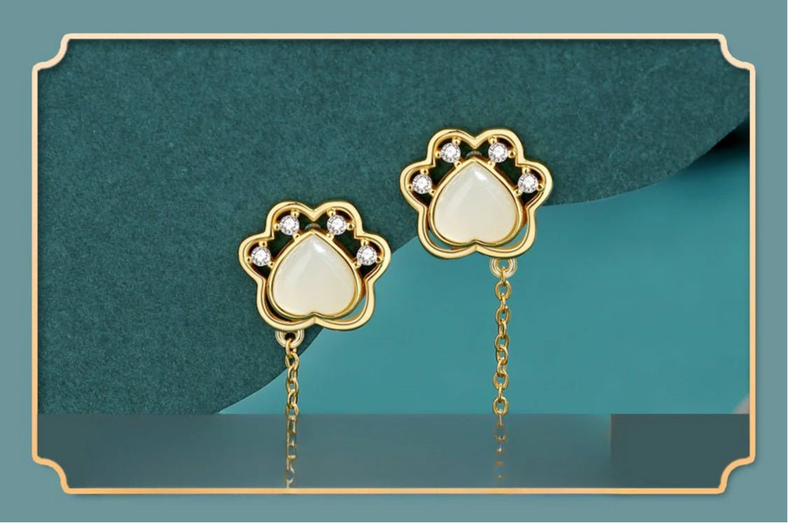 Sweet Women's Jade Earrings: Hetian Jade Cat Claw 925 Silver | STAR8S - STAR8S