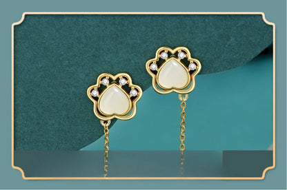 Sweet Women's Jade Earrings: Hetian Jade Cat Claw 925 Silver | STAR8S - STAR8S