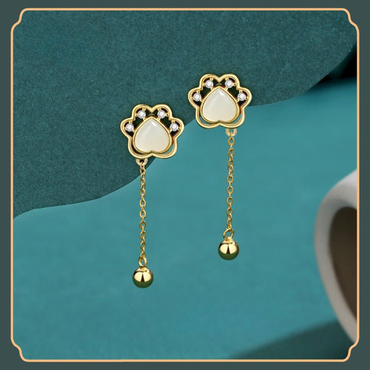 Sweet Women's Jade Earrings: Hetian Jade Cat Claw 925 Silver | STAR8S