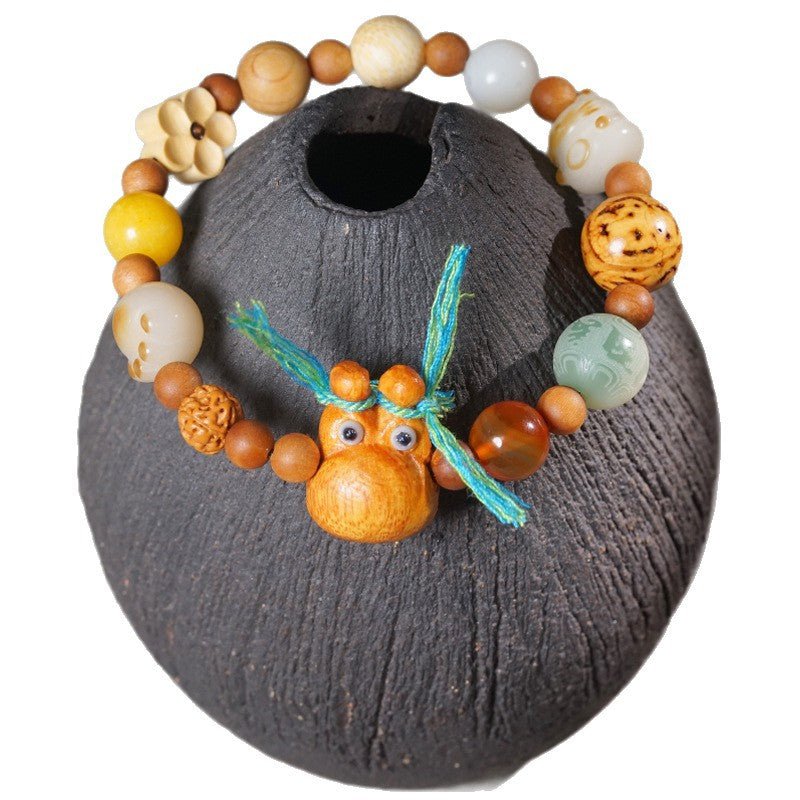 Top - Quality 18 - Seed Multi - Treasure Bodhi Bracelet with Cat Pendant Sandalwood Prayer Beads - STAR8S