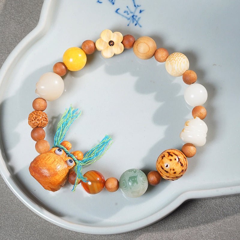 top - quality 18 - seed multi - treasure bodhi bracelet with cat pendant sandalwood prayer beads - star8s
