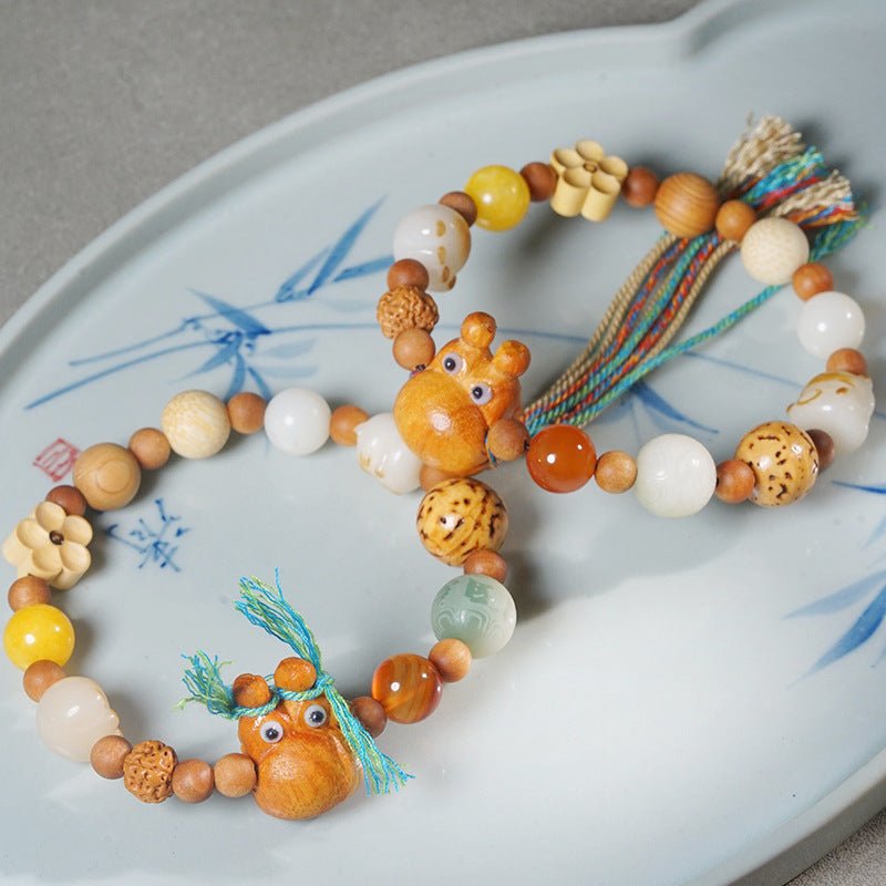 Top - Quality 18 - Seed Multi - Treasure Bodhi Bracelet with Cat Pendant Sandalwood Prayer Beads - STAR8S