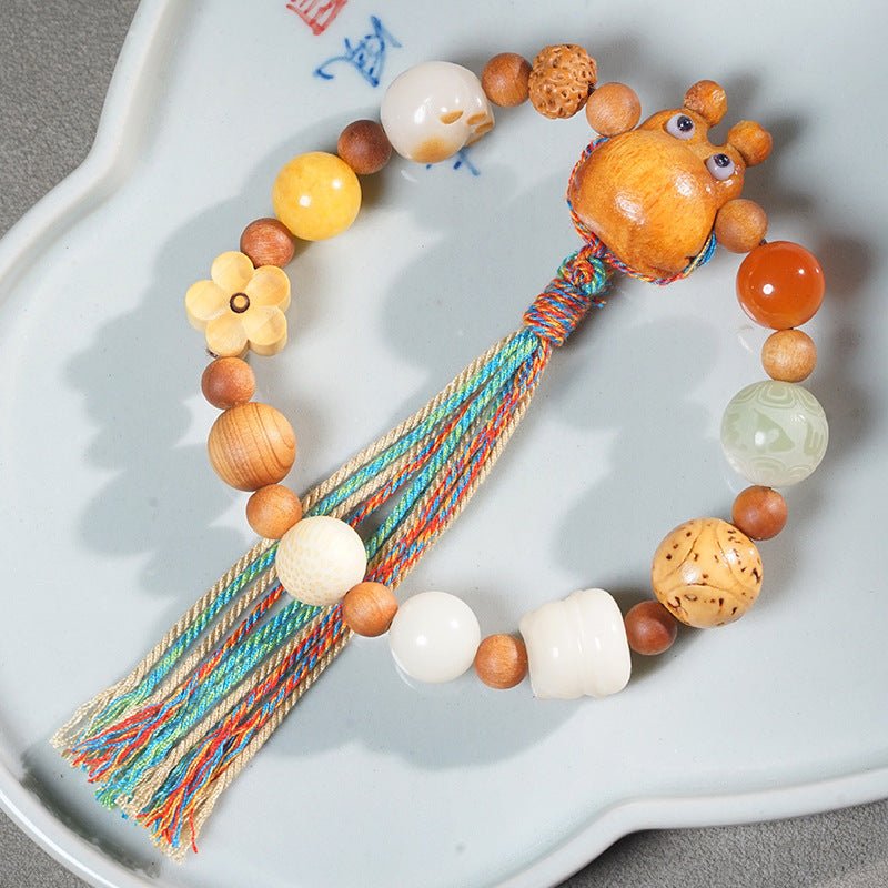 Top - Quality 18 - Seed Multi - Treasure Bodhi Bracelet with Cat Pendant Sandalwood Prayer Beads - STAR8S