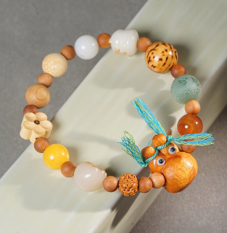 top - quality 18 - seed multi - treasure bodhi bracelet with cat pendant sandalwood prayer beads - star8s