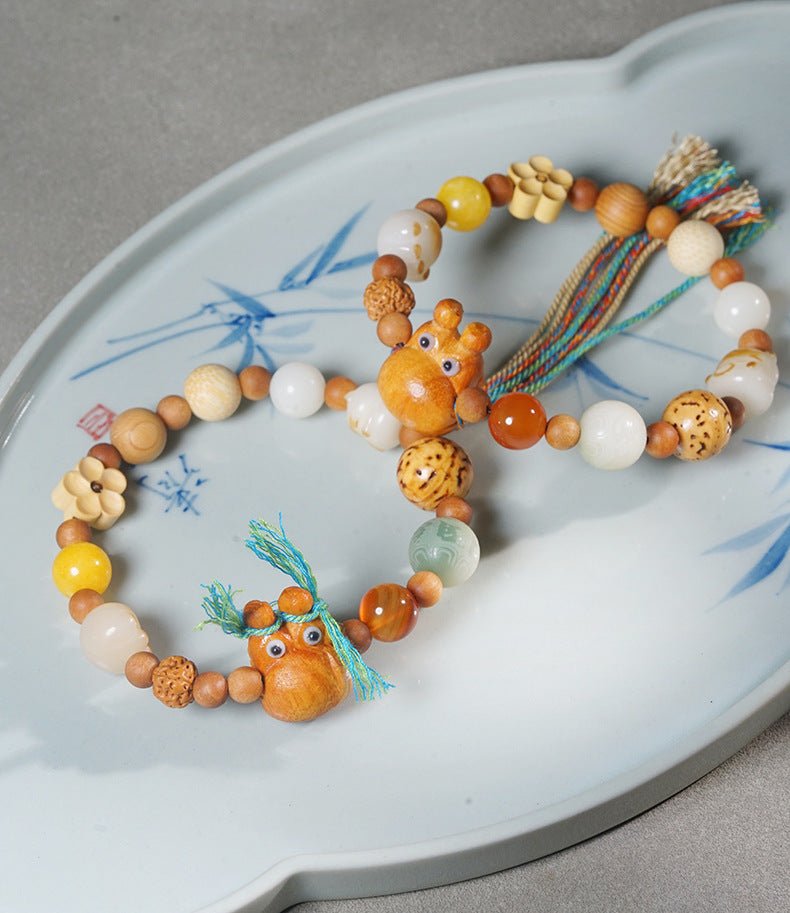 Top - Quality 18 - Seed Multi - Treasure Bodhi Bracelet with Cat Pendant Sandalwood Prayer Beads - STAR8S