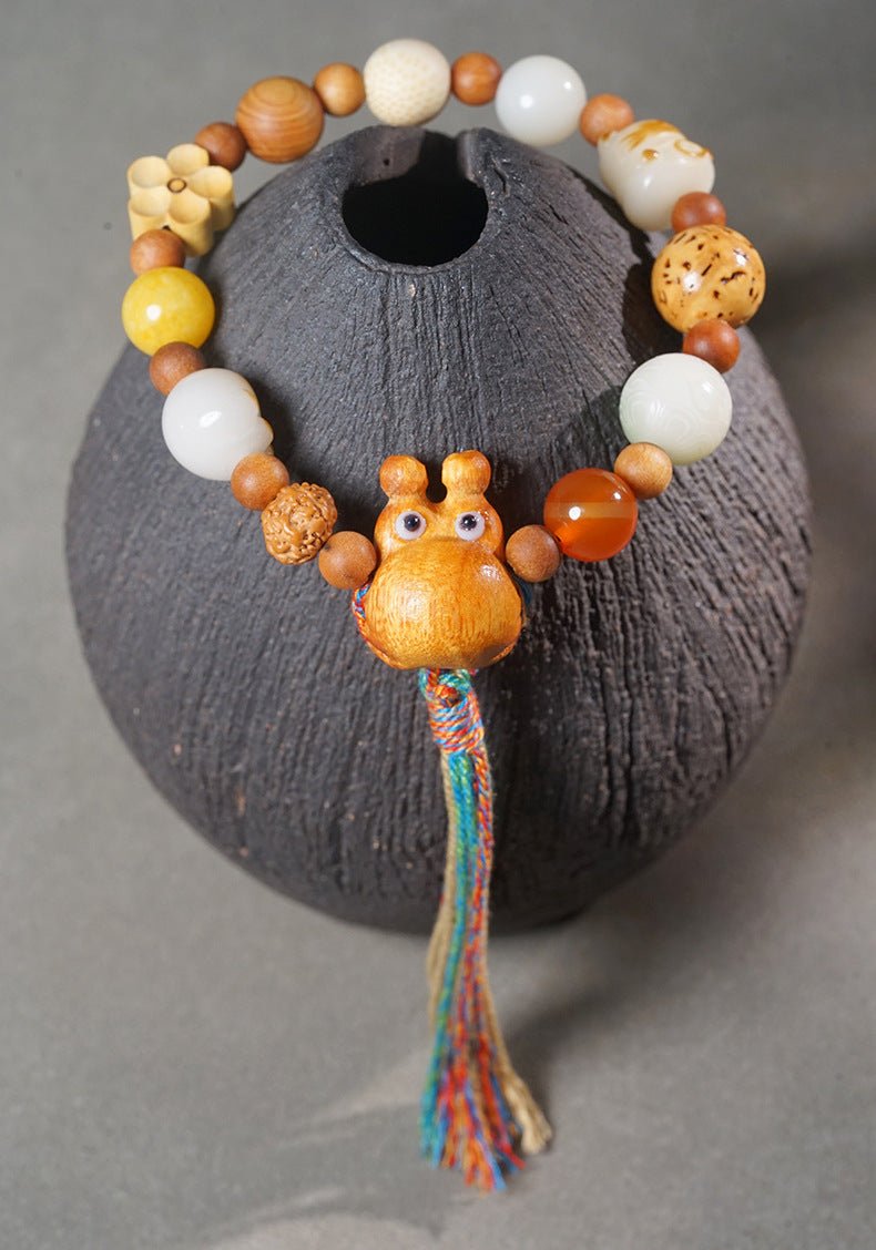 Top - Quality 18 - Seed Multi - Treasure Bodhi Bracelet with Cat Pendant Sandalwood Prayer Beads - STAR8S