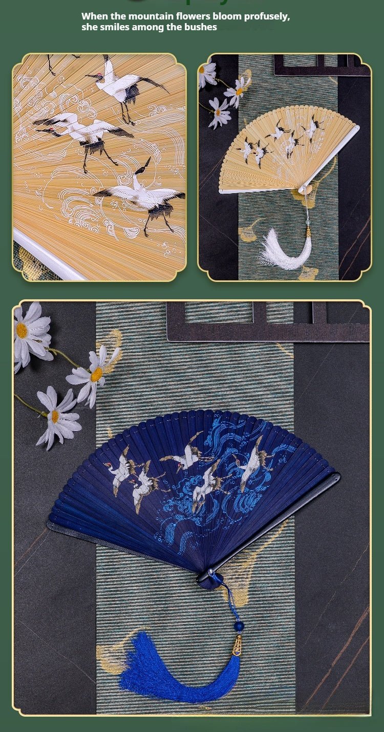 traditional chinese fan - elegant bamboo handheld fan for women | chinese wind classical folding fan - star8s