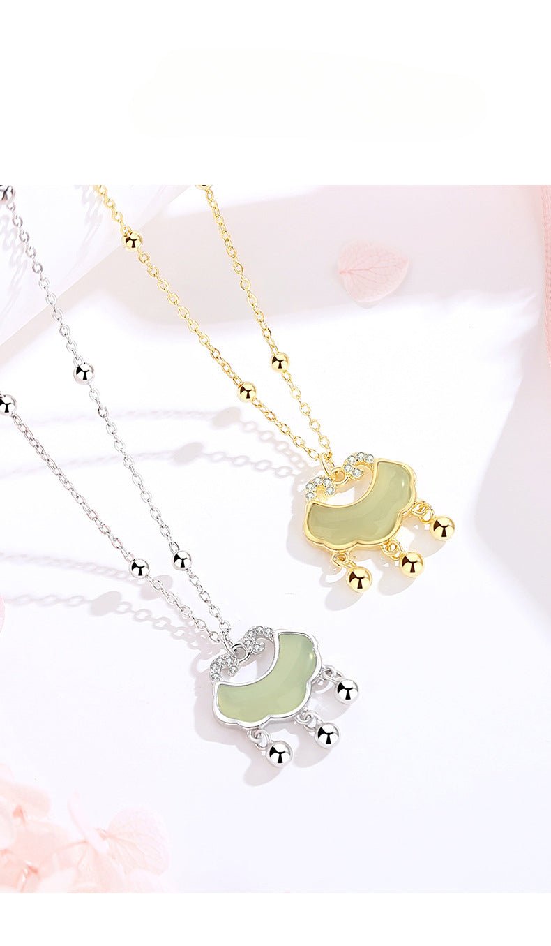 traditional necklace with jade pendant - 925 silver hetian longevity lock | star8s