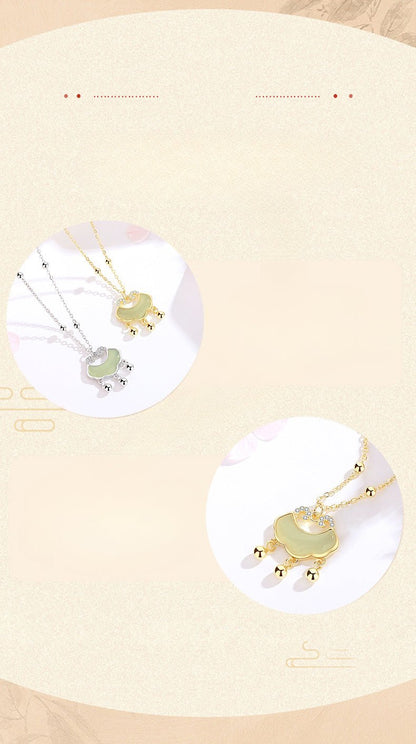 Traditional Necklace with Jade Pendant - 925 Silver Hetian Longevity Lock | STAR8S