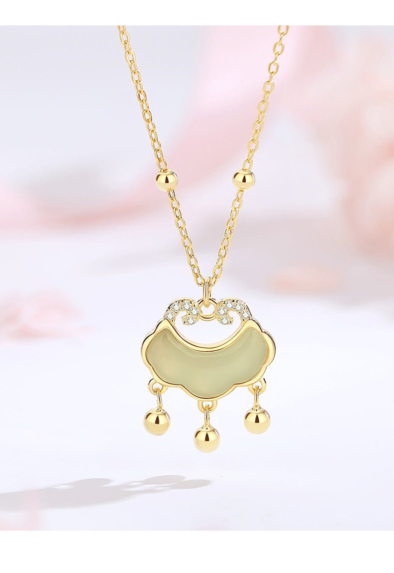 traditional necklace with jade pendant - 925 silver hetian longevity lock | star8s