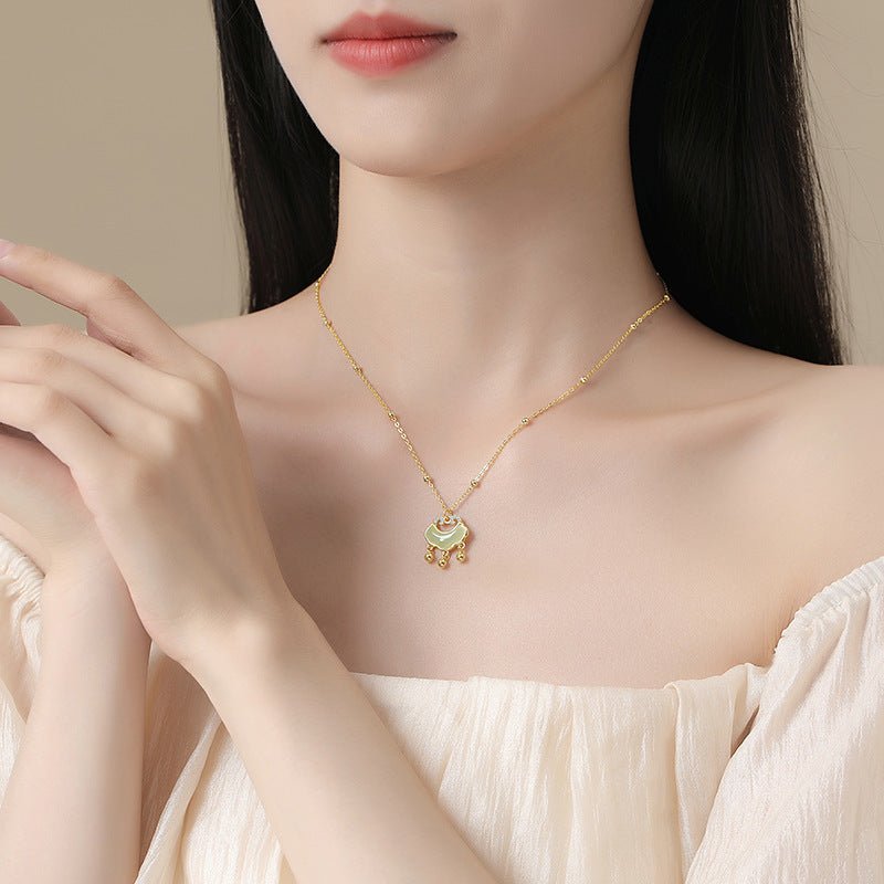 Traditional Necklace with Jade Pendant - 925 Silver Hetian Longevity Lock | STAR8S