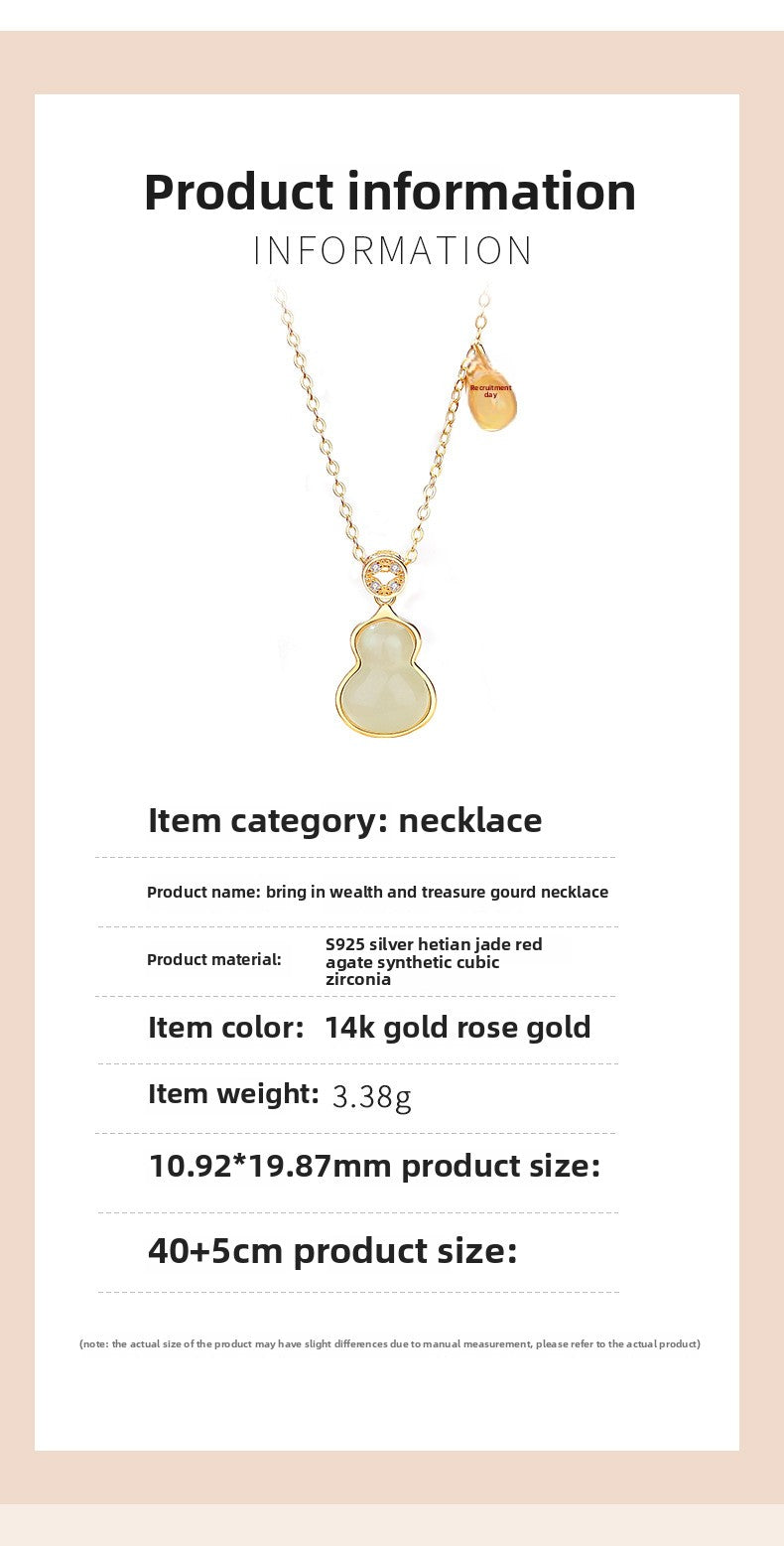 Stone Necklace - Chinese Gourd Pendant with Hetian Jade or Red Agate | STAR8S