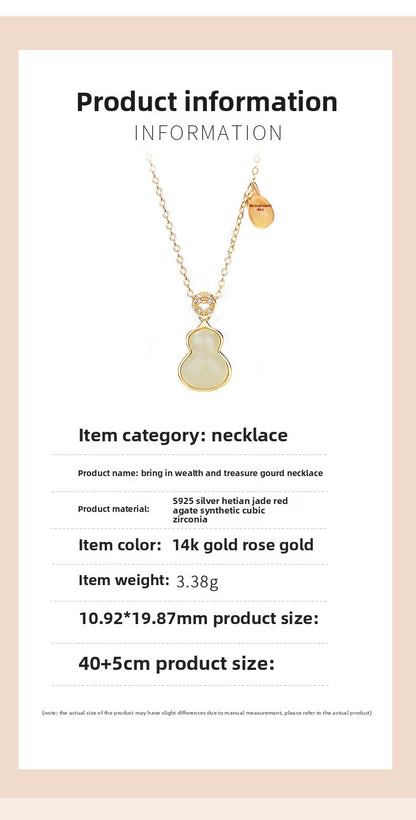 Stone Necklace - Chinese Gourd Pendant with Hetian Jade or Red Agate | STAR8S